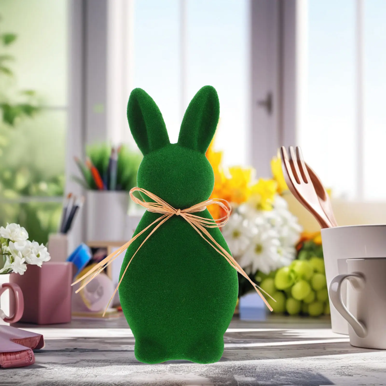 Easter Bunny Flocked Ornament Vibrant Color Soft Foam Texture Yard Garden Decor Unique Spring Centerpiece Adorable Holiday