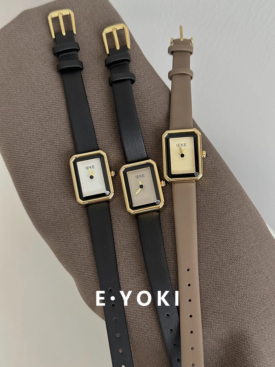 

New ladies' watch minimalist black gold leather retro light luxury women's high-end temperament small square watch women's