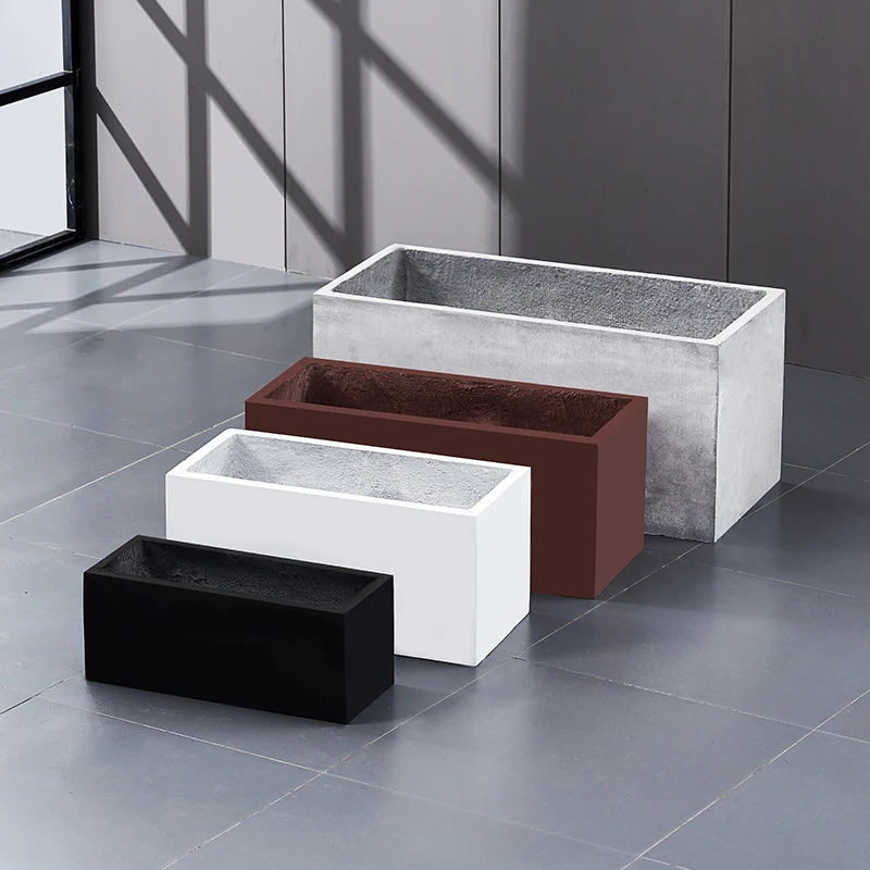 Large Rectangular Cement Flower Pot Outdoor Garden Planter Nordic Style Extra Large Balcony Courtyard Planting Box Flower Bed
