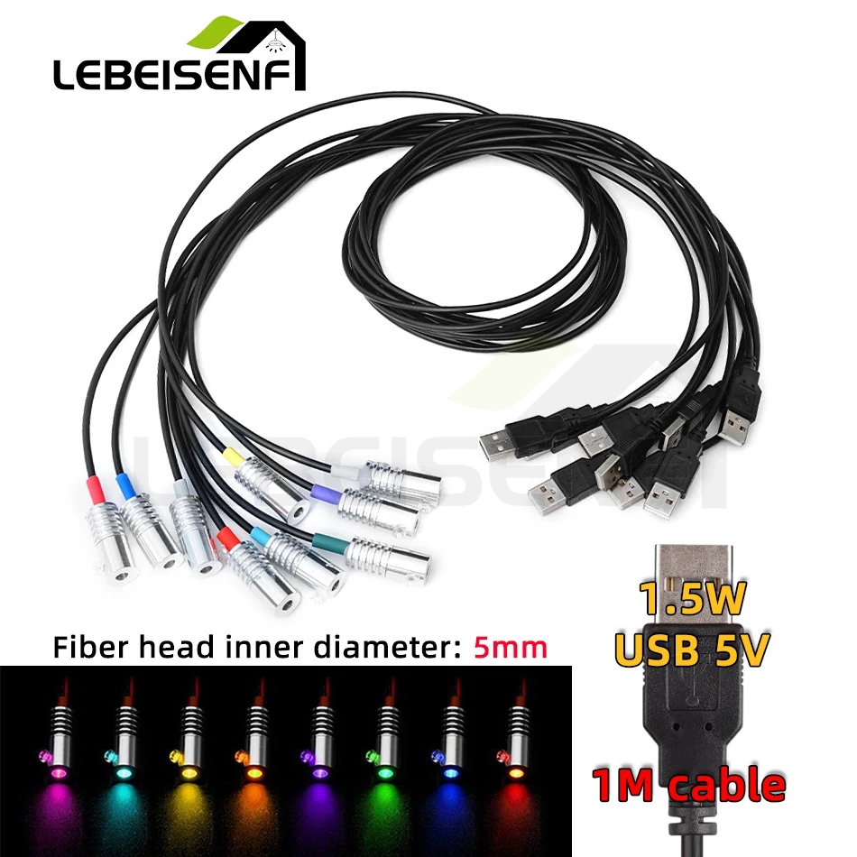 Źródło światła LED 5V USB 1,5W 8 kolorów Mini oświetlacz Aluminiowy emiter LED do bocznej świecącej lampy światłowodowej Uchwyt samochodowy/domowy