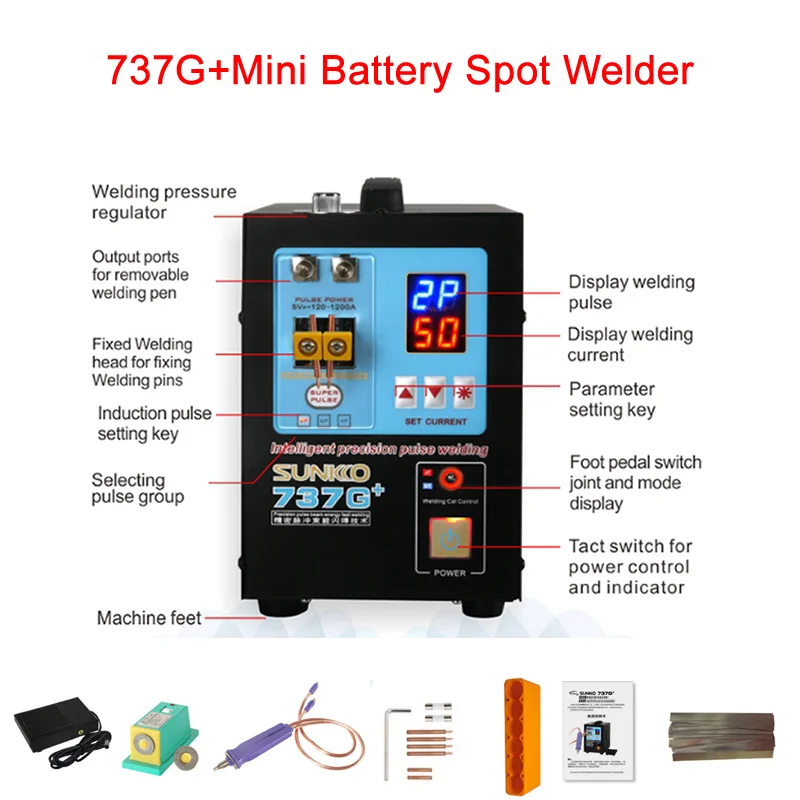 737G+ Desktop Mini Battery Spot Welder For 18650 Lithium Batteries Pack Pulse Spot Welding Machine With Welding Pen Strong Power