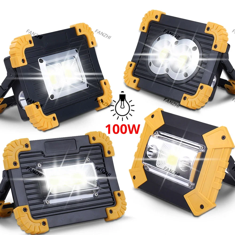 100W Portable Led Spotlight 3000LM Super Bright Led Work Light USB Rechargeable for Outdoor Camping Lamp Led Flashlight by 18650