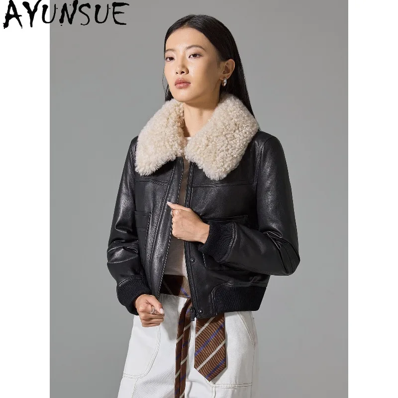 AYUNSUE Real Leather Down Jackets for Woman 2026 Winter Luxury Commute Outerwear Sheepskin Black Jacket Woman Clothes Куртка