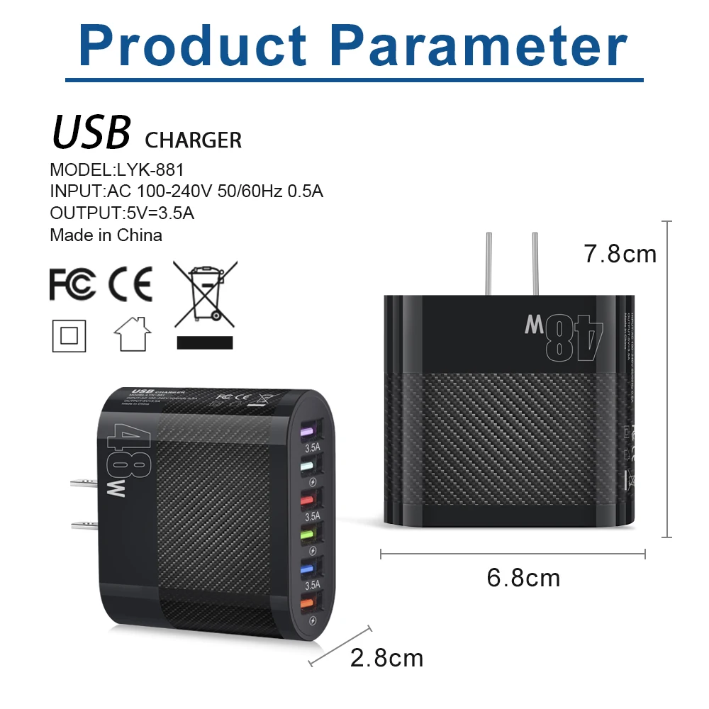 USB 48W شحن سريع شاحن الهاتف USB متعدد المنافذ الهاتف الذكي محول الطاقة ل Xiaomi هواوي سامسونج آيفون شاحن الجدار السريع