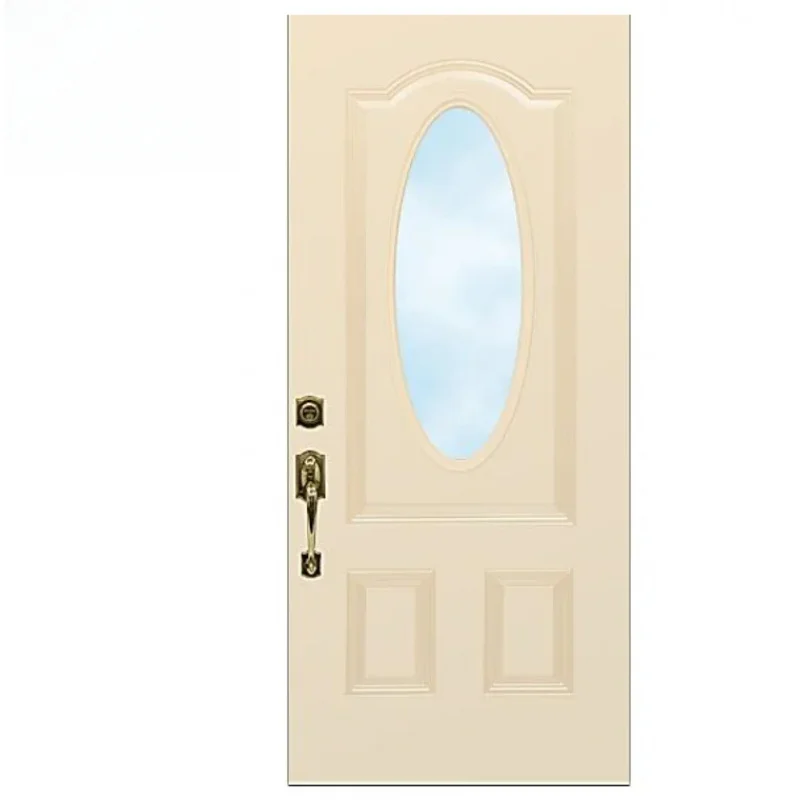 European Style White Molded Wooden With Oval Decorative Glass Insert Apartment Paint Front Doors Main Entrance Door