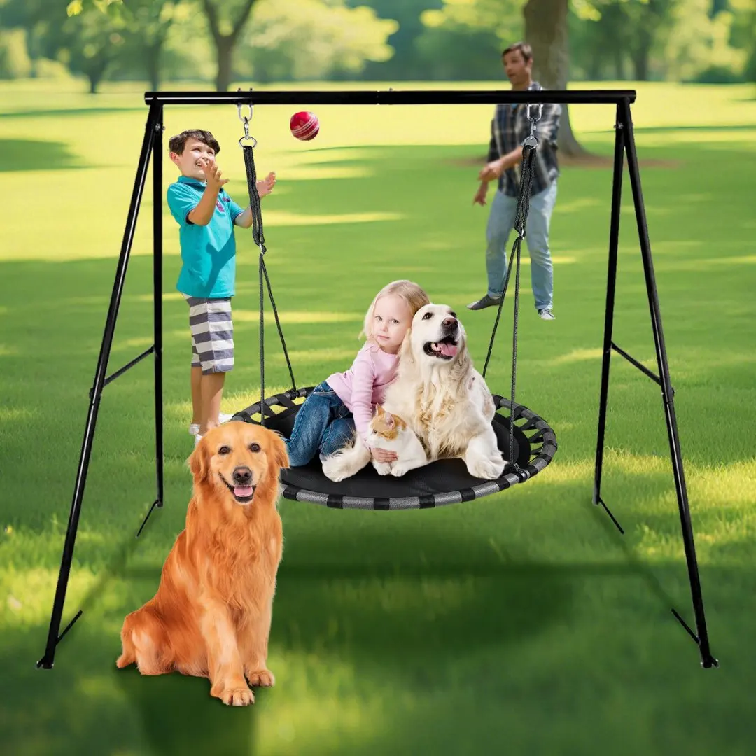 Suporte para Balanço de Varanda Externa, Estrutura de Balanço Reforçada, Estrutura Metálica Completa com 4 Estacas de Solo, Compatível com a Maioria dos Balanços