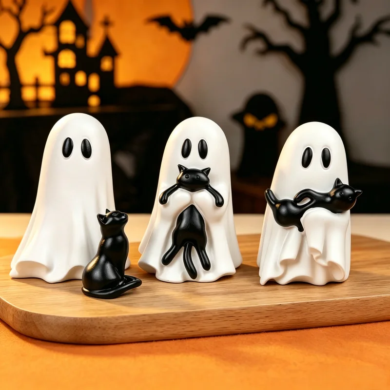 Ghost Black Cat Ornaments Halloween Party Scene Atmosphere Layout Home Desktop Decorations Cute Gifts