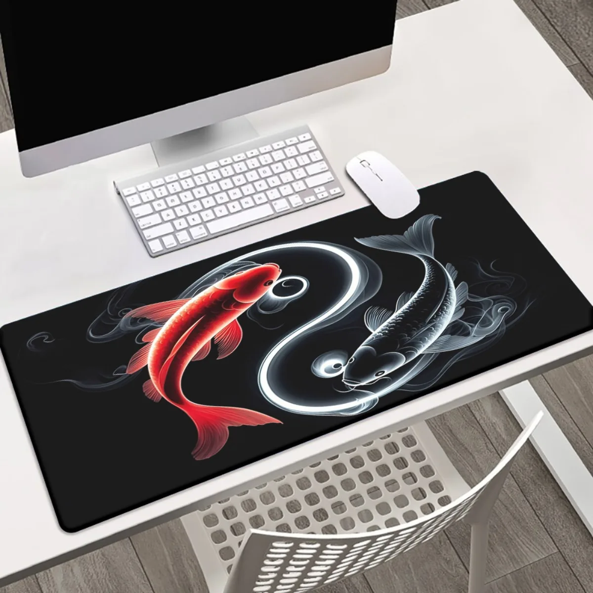 

XXL Yin-Yang Koi patterned mouse pad with anti-slip rubber base, large-sized home and office decoration computer accessory