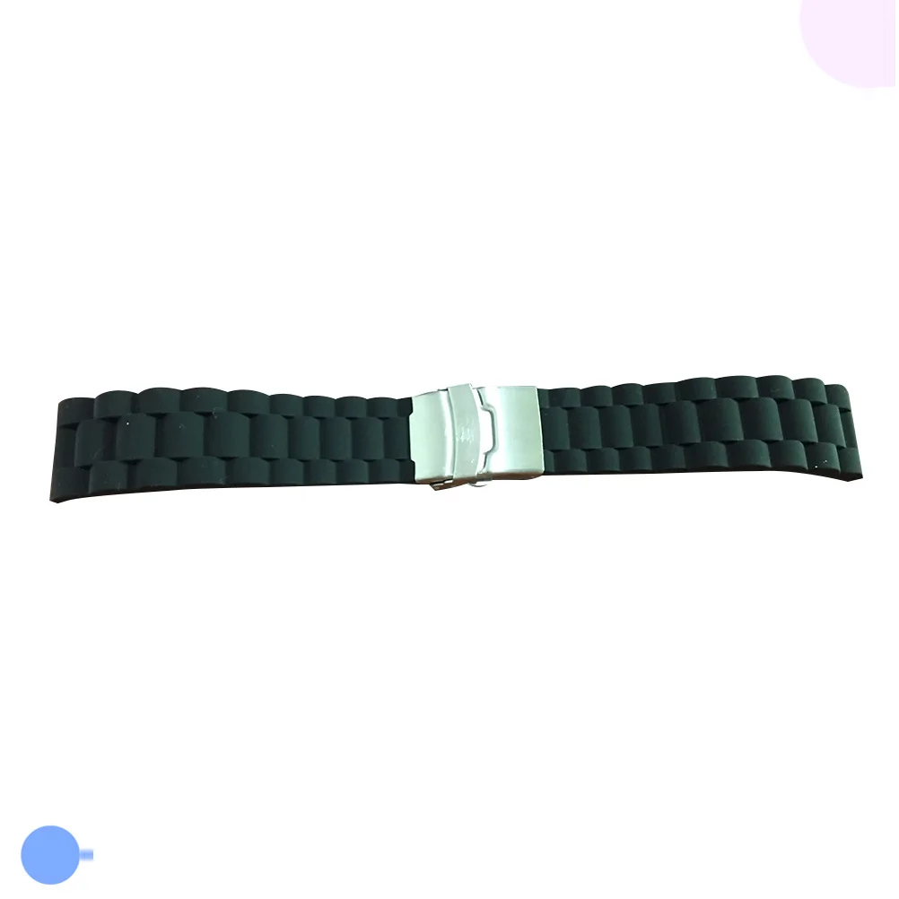 

22mm Elbow Silicone Watchband Deployment Buckle Folding Clasp Black Lightweight Form Fitting Stylish Silicone Watch Strap