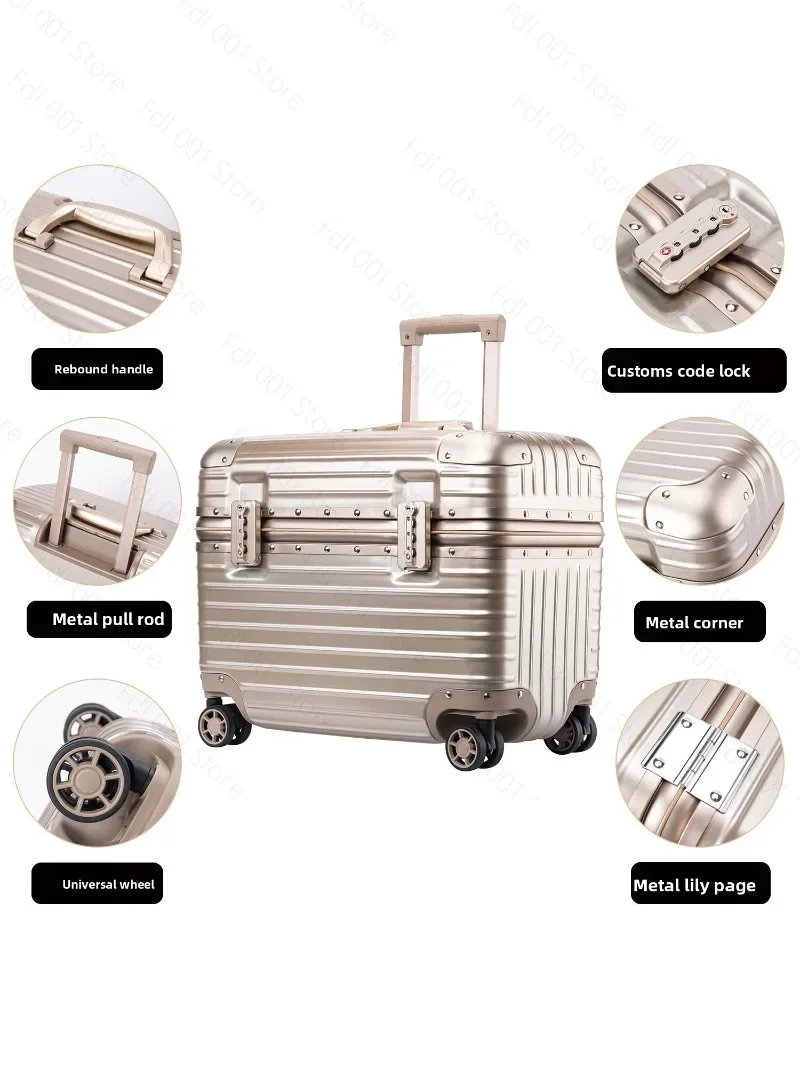 Women's 18-inch Small Captain Upper Flip Cover Aluminum Frame Photography Trolley Case with Universal Wheel Travel Password Suit