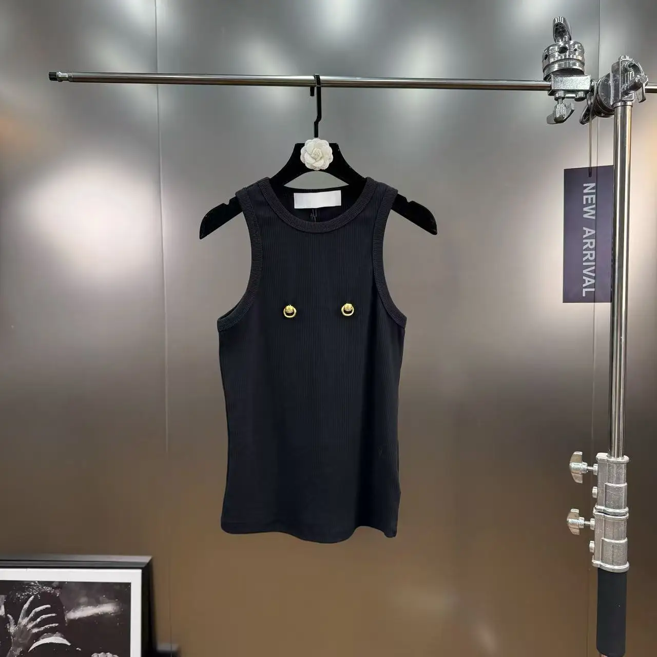 High Street Tank Women's Summer Round Neck Sleeveless Metal Iron Ring Decorative Thread Cotton Tight Fitting Camisole Top