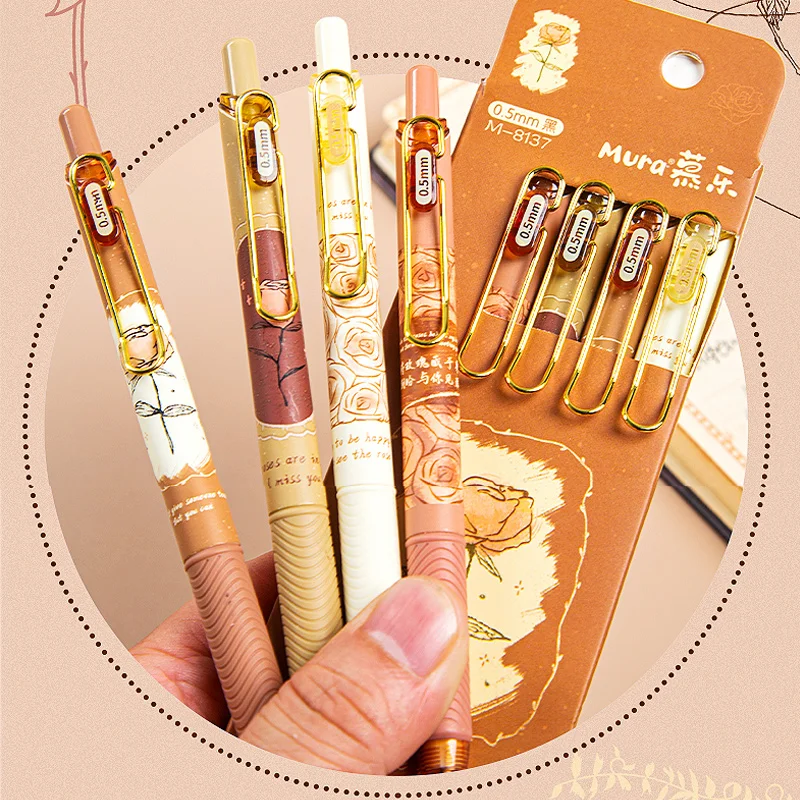 Retractable Gel Pens Rose Bear 0.5mm Black Ink Fine Point Smooth Writing for Gifts Office Writing Supplies School Stationery