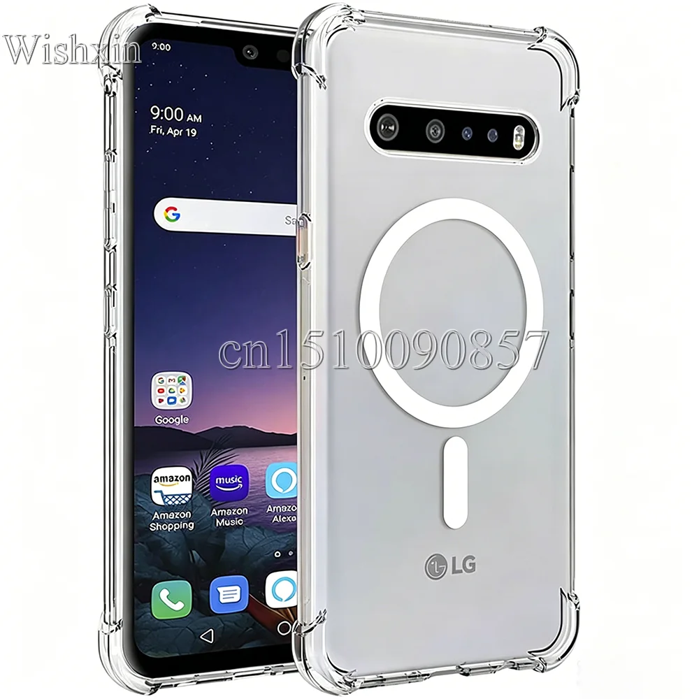Funda Protectora Antigolpes con Esquinas Reforzadas, Carga Inalámbrica Magnética, Cubierta Transparente de TPU Suave para LG V60 V60 ThinQ 5G V50 V40 V30 G8 G8X G7