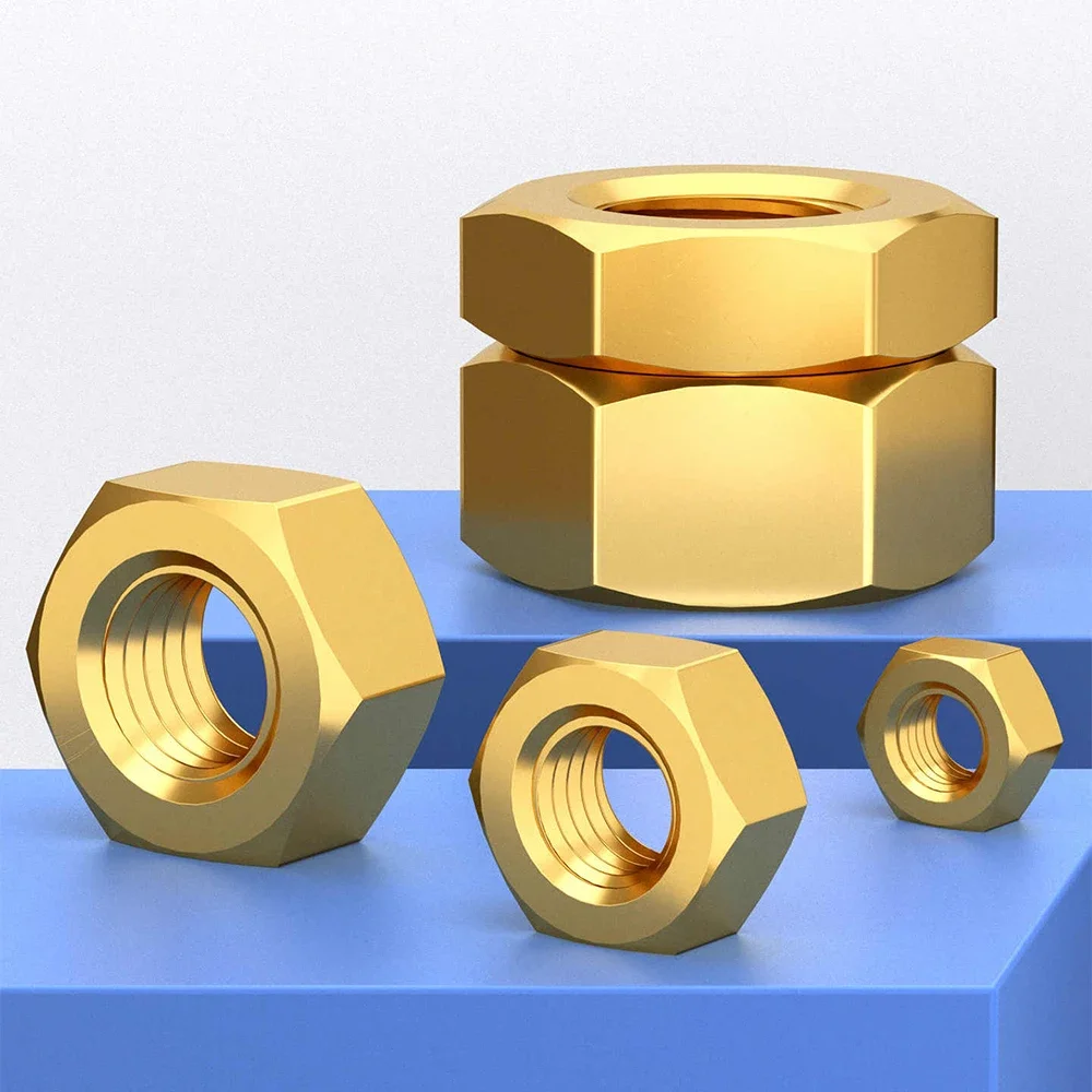 1-100pcs M1.4 M1.6 M2 M2.5 M3 M4 M5 M6 M8 M10 M12 M14 M16 M20 M22 M24 Brass Hexagonal Nut Metric Threaded Hex Nuts Bolts DIN934