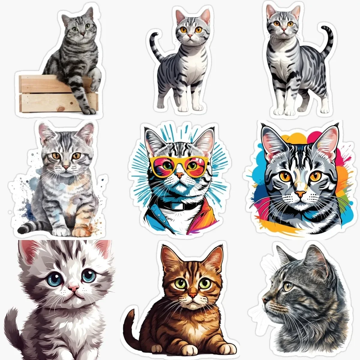 

Cute Cat American Shorthair Creative Pets PVC Stickers for Decorate Window Fridge Wall Door Car Van Helmet Motorcycle Decal