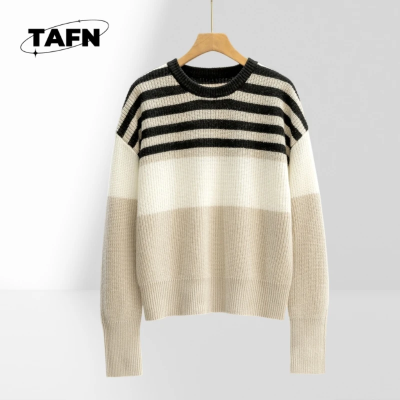 

High Quality100%cashmere Trendy High-End Simple 25 New Fashionable Beautiful Comfortable Color Matching luxy women sweaterA40213