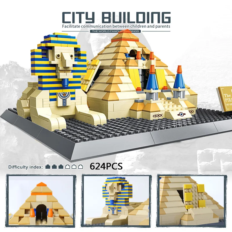

World Famous Historical Architecture Egypt Block Pyramid Of Khufu Sphinx Building Brick Construction Model Toys Conllection