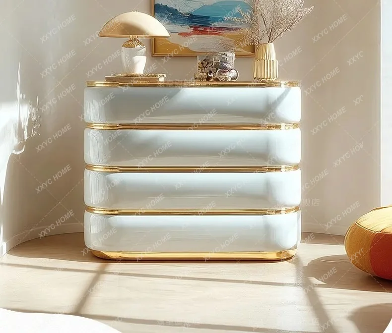 light luxury paint chest cabinet hand-painted gold entrance cabinet modern villa high-end storage cabinet