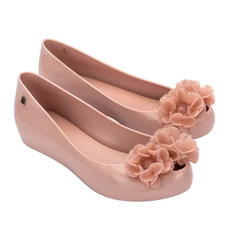 Mini Melissa Women\'s Camellia Blossom Brazil Jelly Shoes Fashion Ladies Fish Mouth Soft Sole Flat Shoes Adult Girls Holiday Shoe