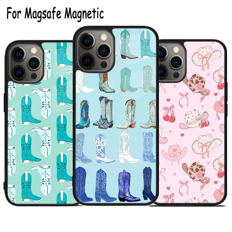 Western Cowgirl Cowboy Boho Wireless Charge Magsafe Phone Case For iPhone 15 16 14 13 11 12 Pro Max Plus Magnetic Bumper Cover