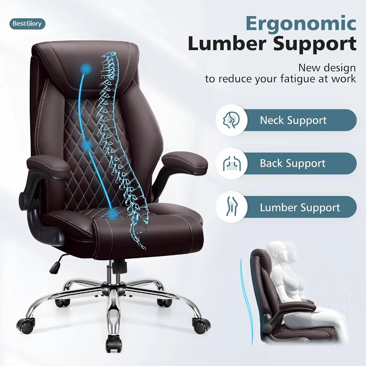 Ergonomic High Back Office Chair, Breathable Leather with Lumbar Support & Rocking Function