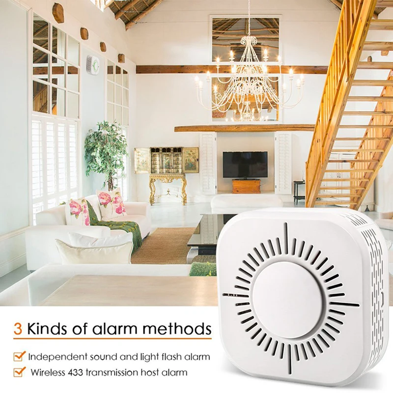 Detector de humo inalámbrico RF433, 4 piezas, Sensor de alarma de humo, protección de seguridad para automatización del hogar, funciona con RF Bridg