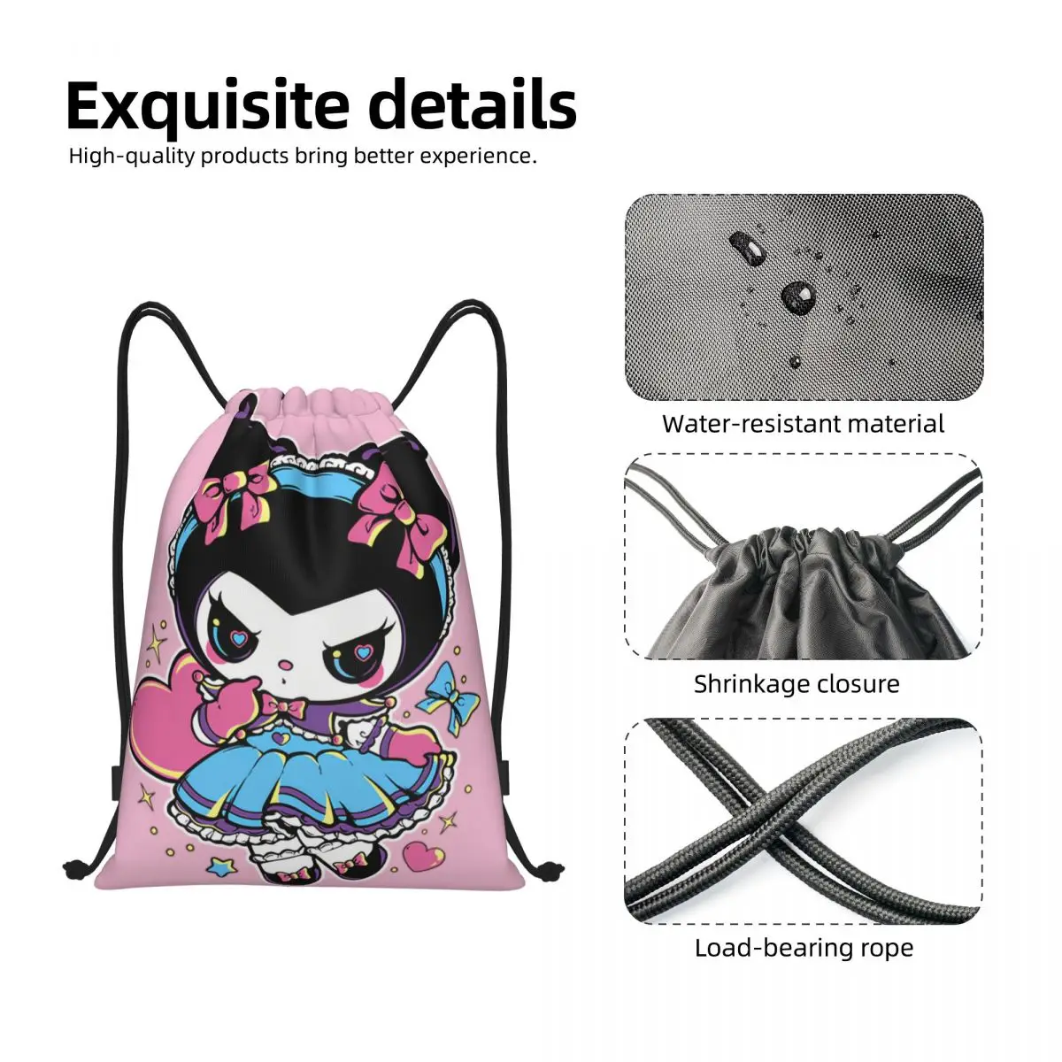 カスタム漫画ウサギクロミ巾着バックパックバッグ女性男性軽量ジムスポーツサックパック袋ショッピング用