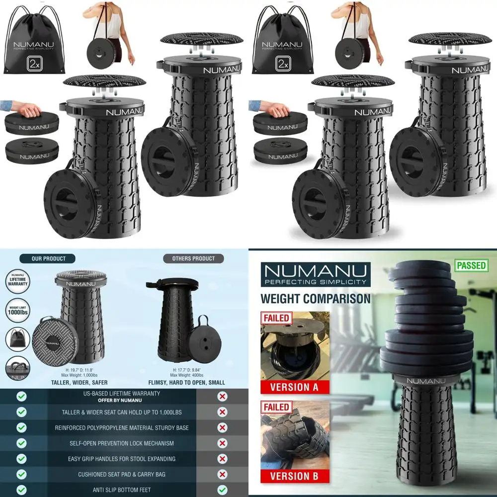 

2PACK 2025 Upgraded XXL Collapsible Stool 19.7", 1000lbs Max Weight, Wider & Taller Pop Up Seat, Heavy Duty Portable Retractable