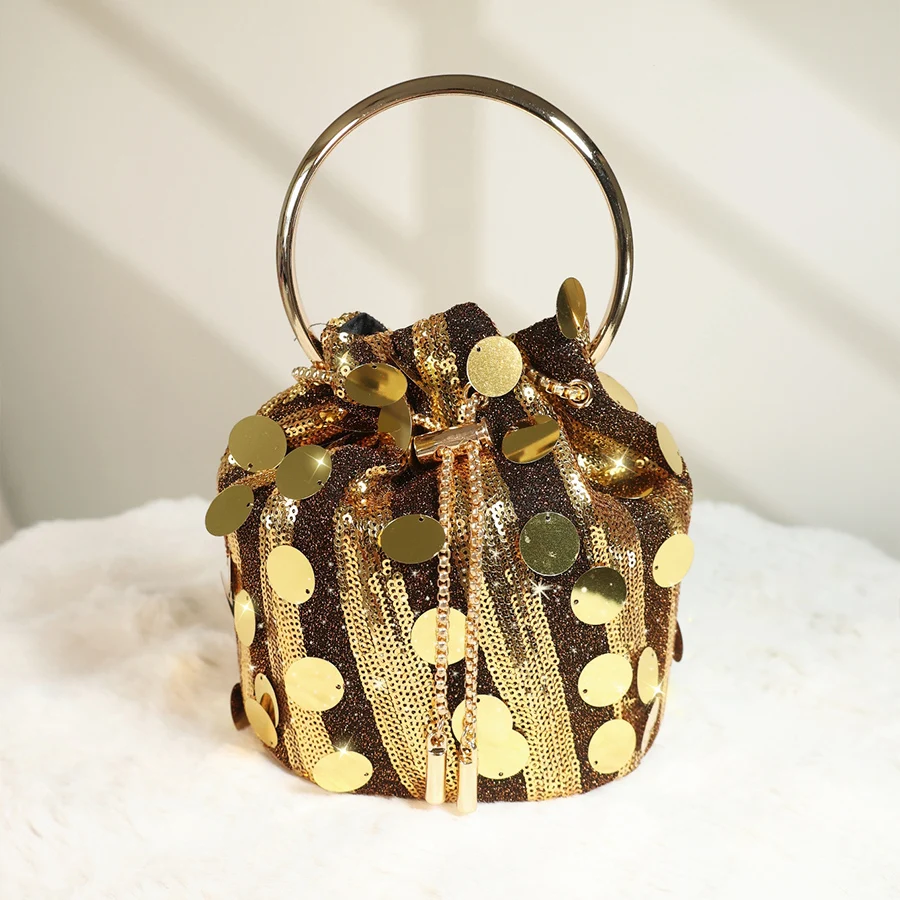 

Metal Handle Sequin Rhinestones Evening clutch Bag Purses and handbag Chains shoulder bag Shiny Crystal Clutch purse bucket bags