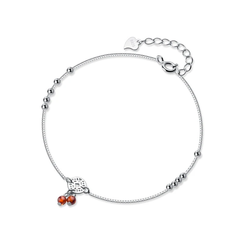 Modian Garnet Coin Light Beads Anklet for Women Fashion Sterling Silver 925  Link Chain Adjustable Anklet Fine Jewelry 2020 New
