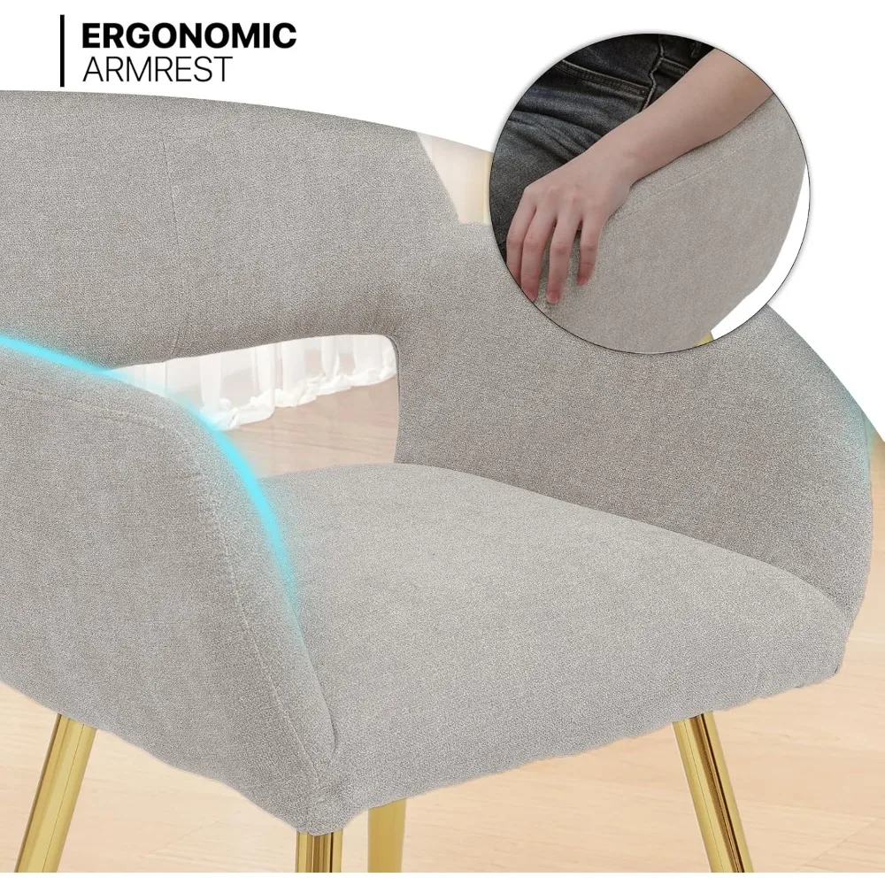 كراسي تناول الطعام من القماش من MoNiBloom بأرجل ذهبية، مجموعة كراسي غرفة المعيشة الحديثة منجدة مكونة من قطعتين مع كرسي مجوف من الجانب الخلفي