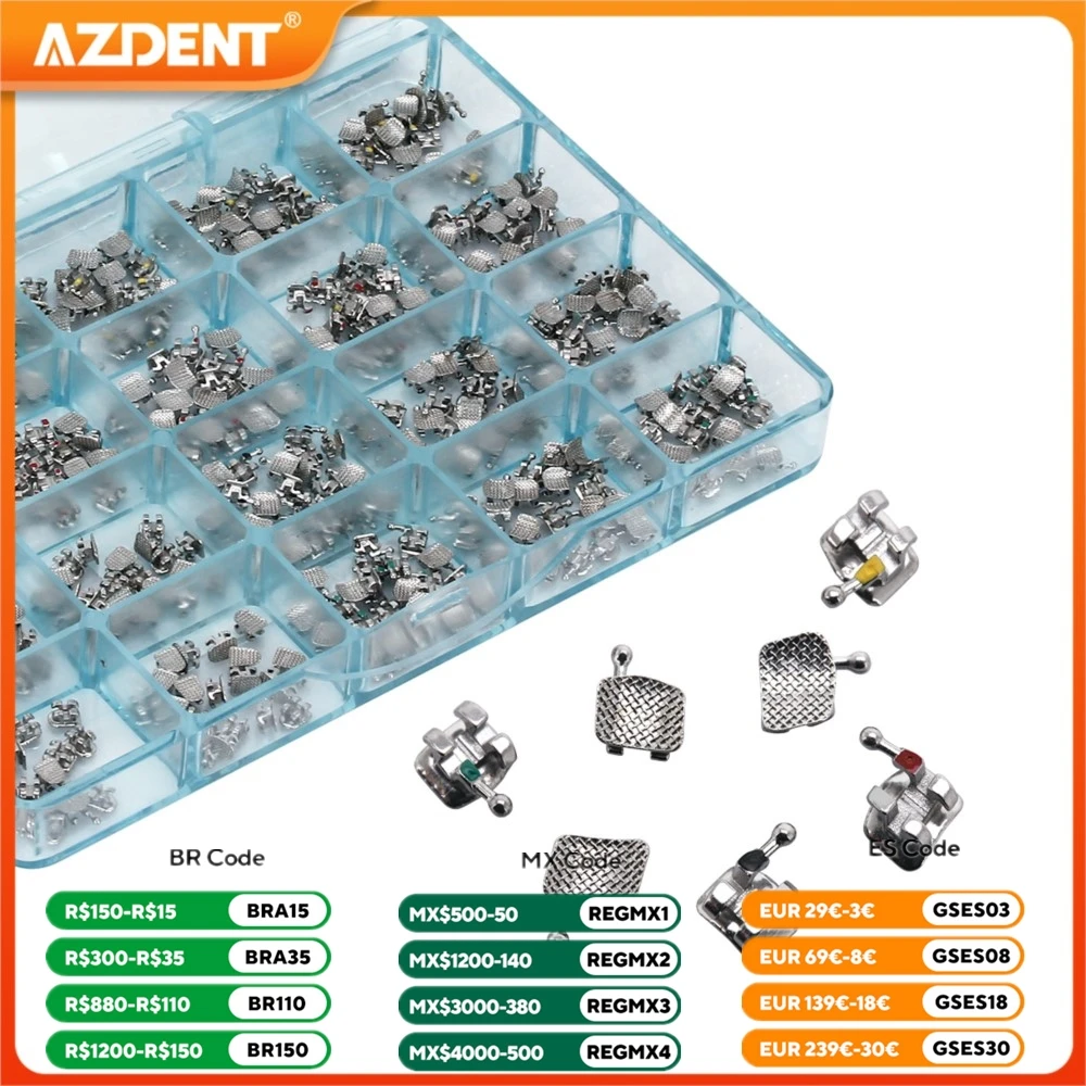 400 sztuk/pudło wspornik dentystyczny aparat ortodontyczny AZDENT metalowa podstawa z siatki Split spawanie Mini Roth/MBT 0.022 haczyki 3 4 5