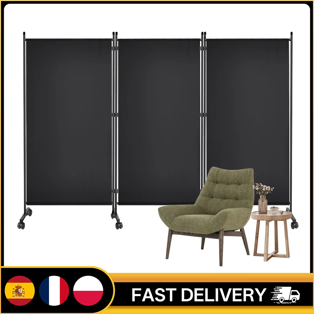 Paravent 3 panneaux 260*180cm avec roulettes verrouillables – Écran d'intimité pliable, cloison mobile en tissu pour usage intérieur et extérieur