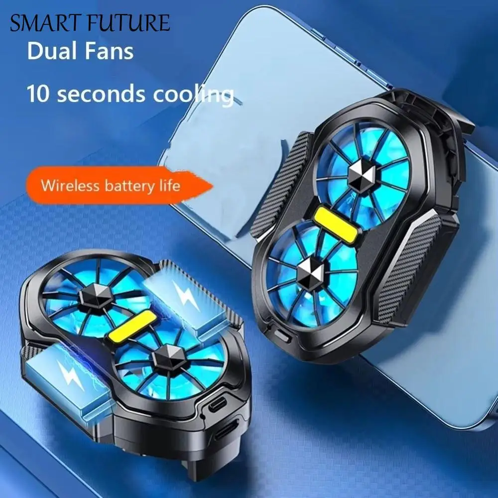 

With Blue Light Mobile Phone Cooler Air Cooling Rechargeable Portable Game Heat Sink Long Lasting Silent Dual Fan Radiator