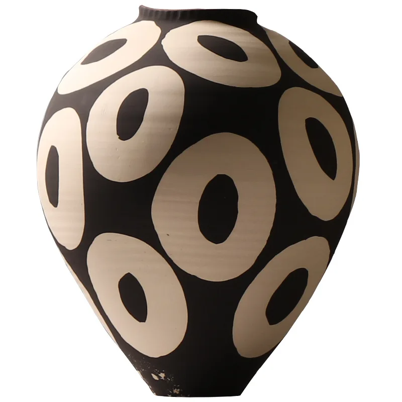 Ceramic Vase Hand-drawn Geometric Circles Flower Vase Flower Arrangement Accessories Porcelain Pot Home Decoration