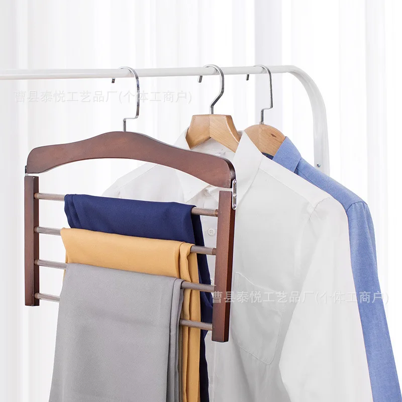 Cross-Border Solid Wood Multifunctional Clothes Storage Rack Multi-Layer Pants Hanger Household Magic Wooden Storage Scarf Hange