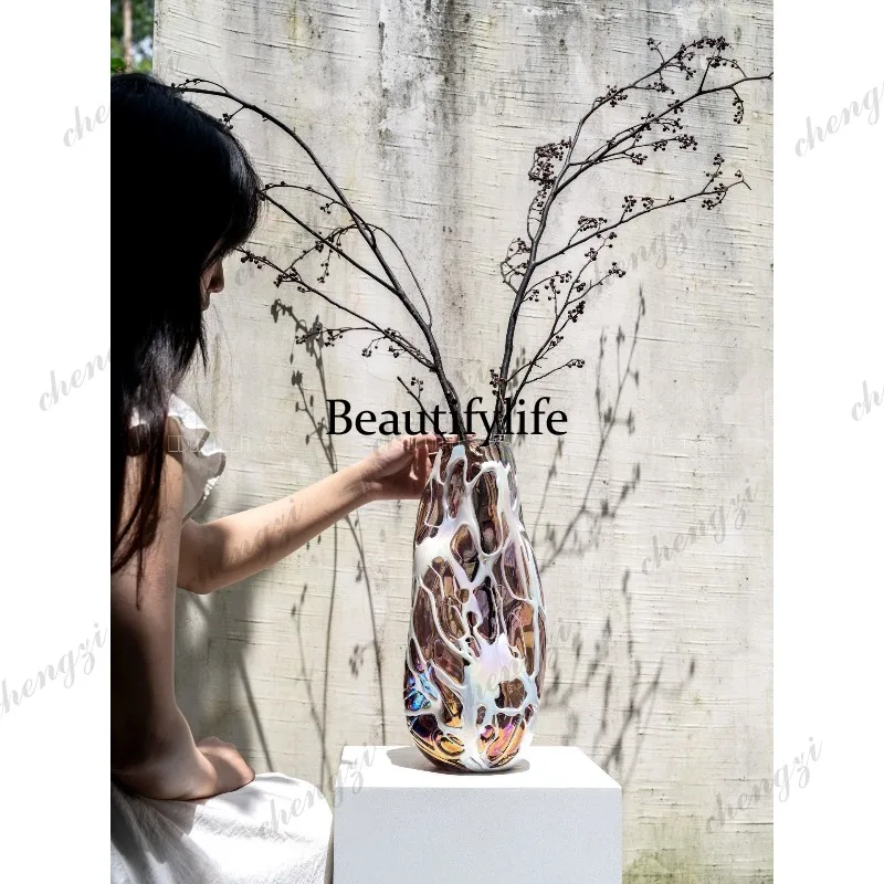 Streamer glass dream light and shadow texture flower ware light luxury high-end handmade vase