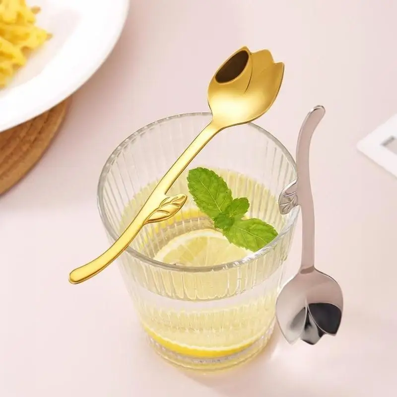 Stainless Steel Tulip Spoon Creative Floral Design Rust Resistant For Dessert Coffee Tea