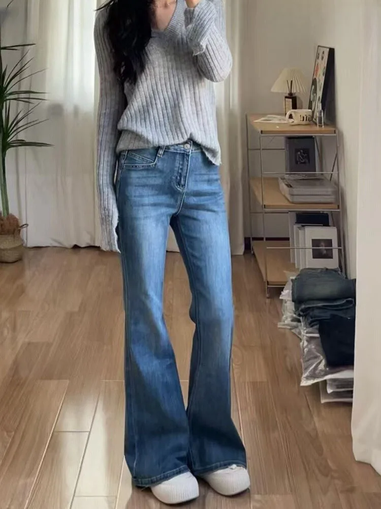 

Американские джинсы Bell Bot, женские облегающие эластичные синие джинсовые брюки с высокой талией, винтажная летняя одежда для больших размеров