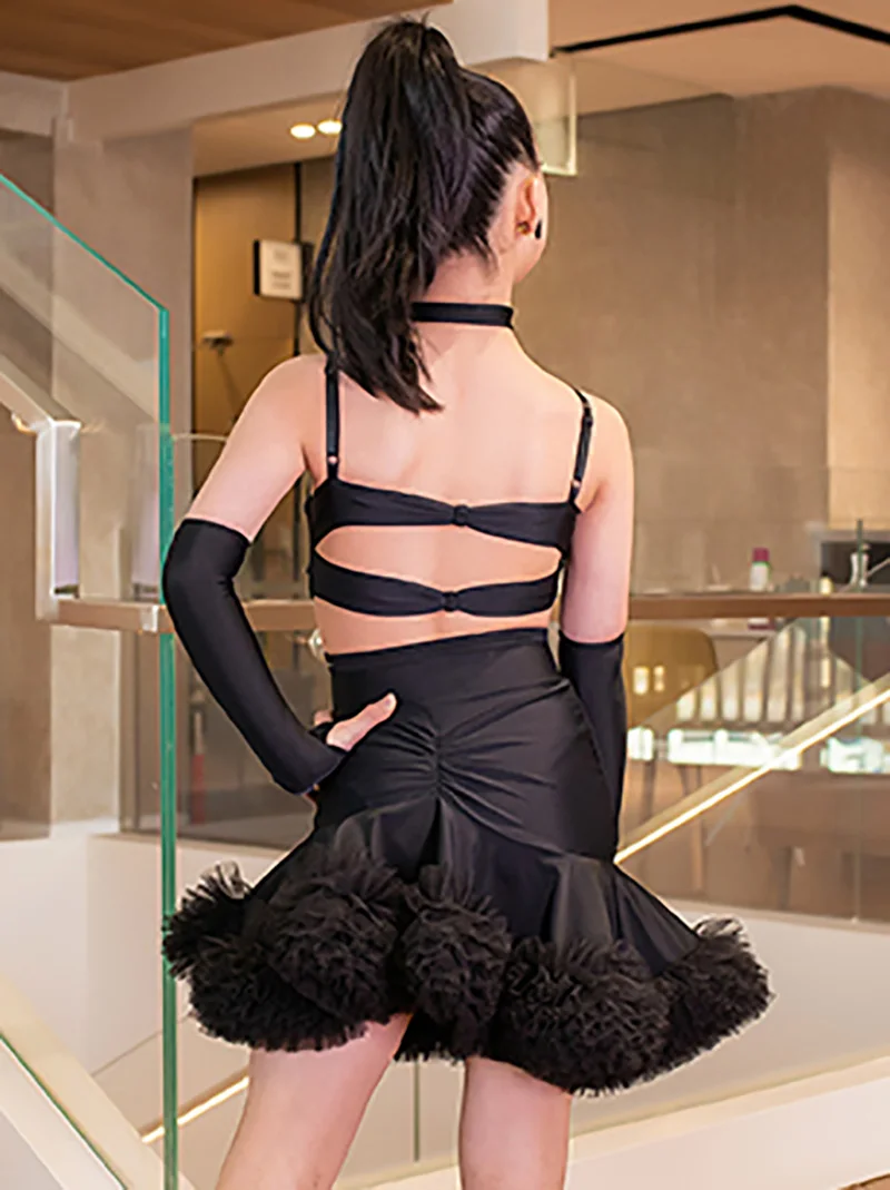 Vêtements de danse latine pour enfants filles, bretelles Spaghetti, dos nu, body à franges et jupes en mousseline de soie, ensembles de Costumes de spectacle de Festival Rumba