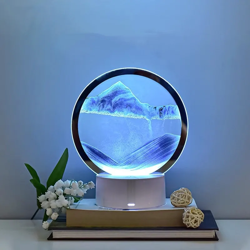 USB 5v 7 Colors 3D Sand Painting Table Lamp RGB Quicksand LED Night Light Bedroom Bedside Decor Sand Filter Gift Hourglass Lamp