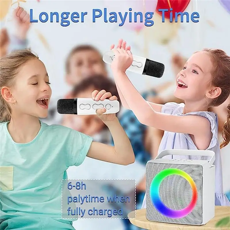 مجموعة صوت ABJV Family KTV، ميكروفون لاسلكي مزدوج، مكبر صوت كاريوكي بلوتوث محمول خارجي، أبيض