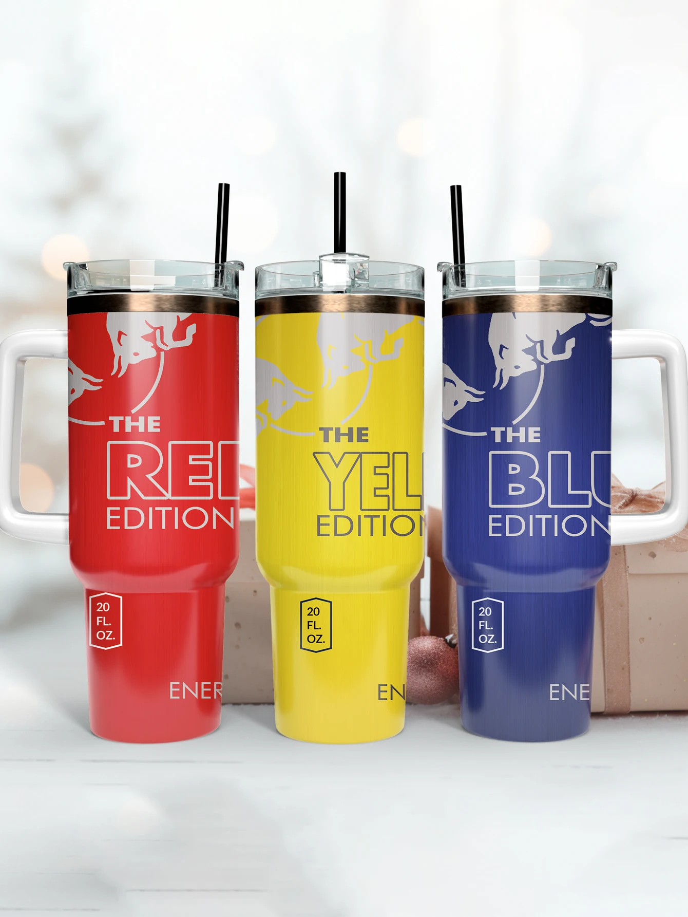 Vaso para bebidas energéticas de bayas de coco con pajita de acero inoxidable, 40 oz, blanco, amarillo, naranja, rojo