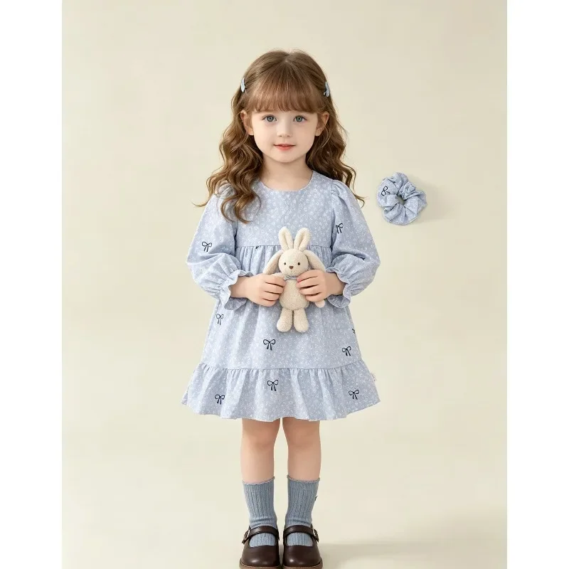 Kinder Mädchenkleid RAISE Herbst Schleife Blumendruck Kinder Mädchen Prinzessinnenkleid Rundhals 2-8 Jahre Mädchen Langarmkleid Haarband – Detail 10