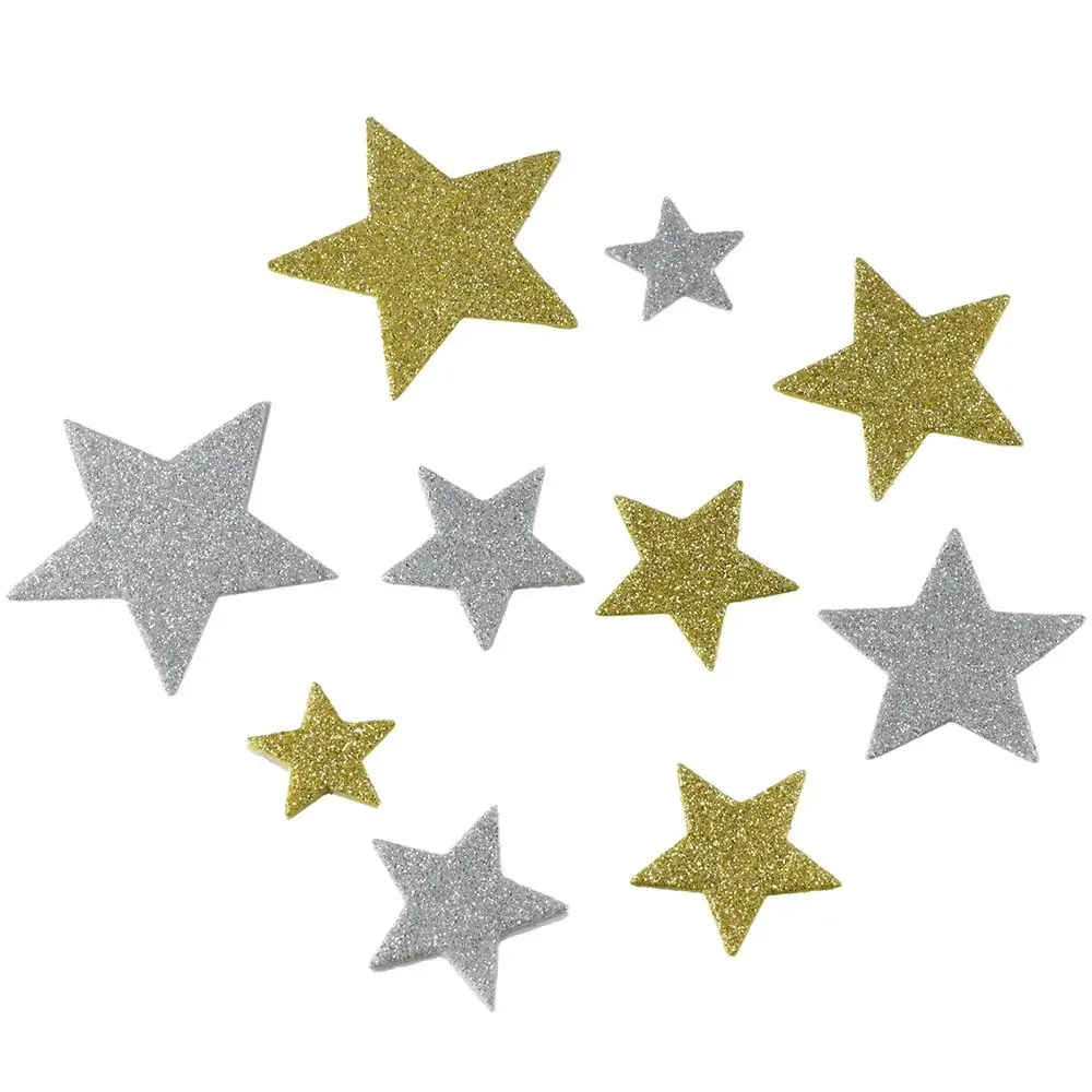 

200pcs Paper Glitter Star Foam Stickers 4 Sizes, 5.5cm+4.5cm+3.5cm+2.5cm Stars Shape Self Adhesive Sticker Silver and Gold