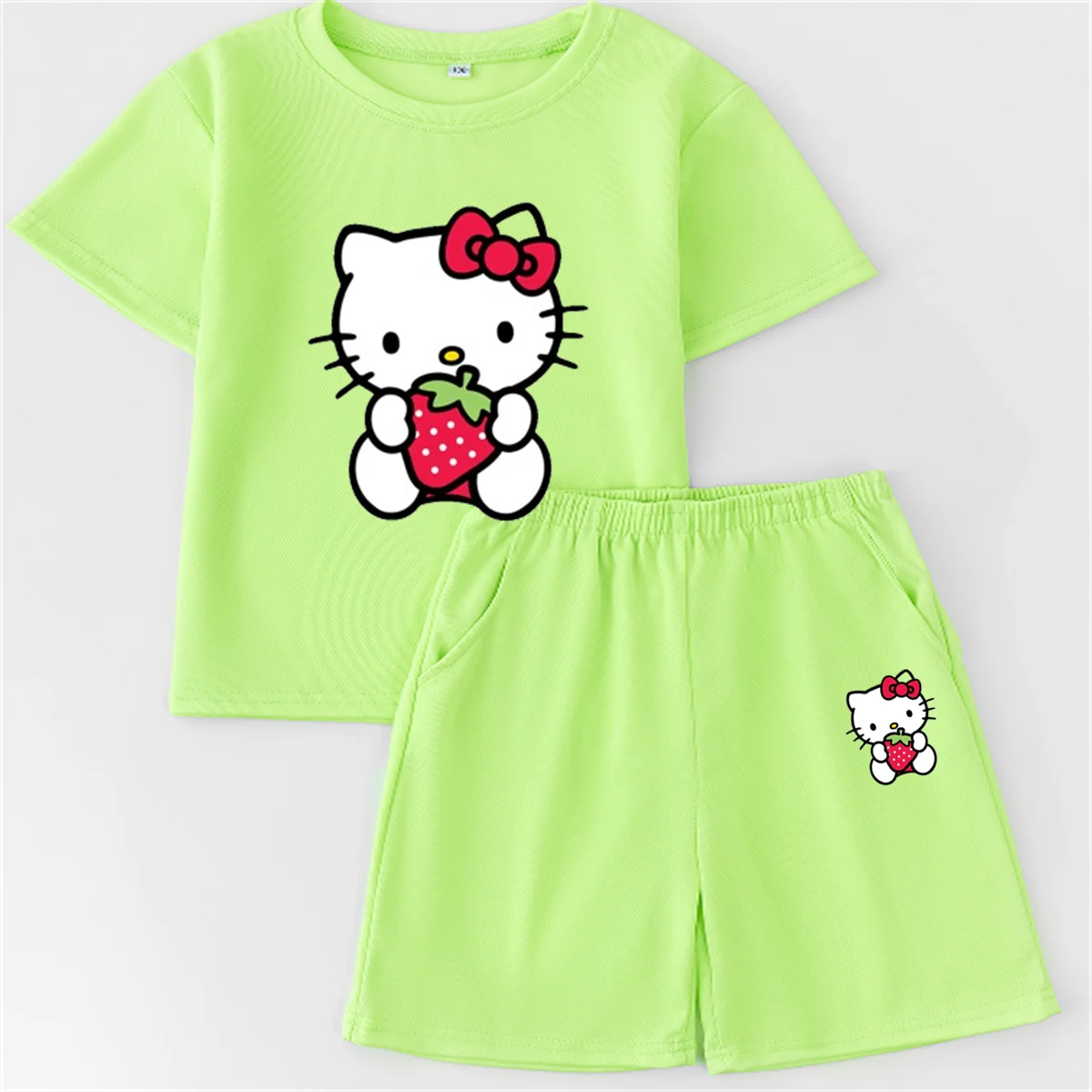 

Anime Hello kitty Children Boy Girl T-shirts+ Shorts Sets Casual Short Sleeve Round Neck Quick drying Mesh fabric clothing