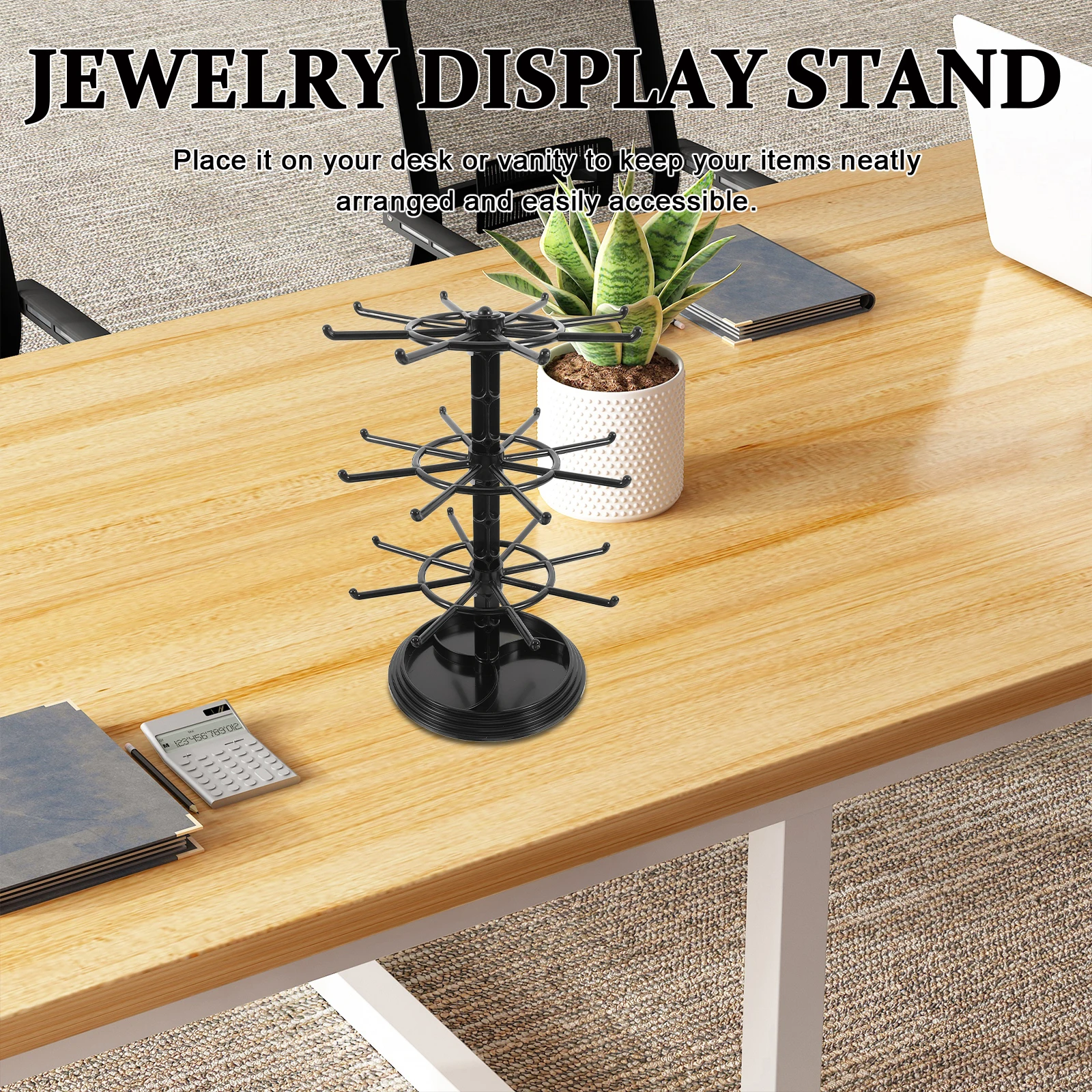 Rotating Jewelry Display Stand 3 Tier Necklace Holder Tree Organizer for Bracelets Necklaces Earrings Rings Watches Keychain
