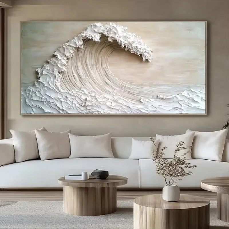 

Living room decoration handmade plaster brown beige beach waves 3D texture art mural