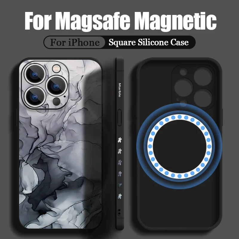 Magnetic Sandstone Marble Case For iPhone 15 Pro Max 11 12 13 14 Pro Max Built-in Metal Plate For Magsafe Lanyard Cover Coque