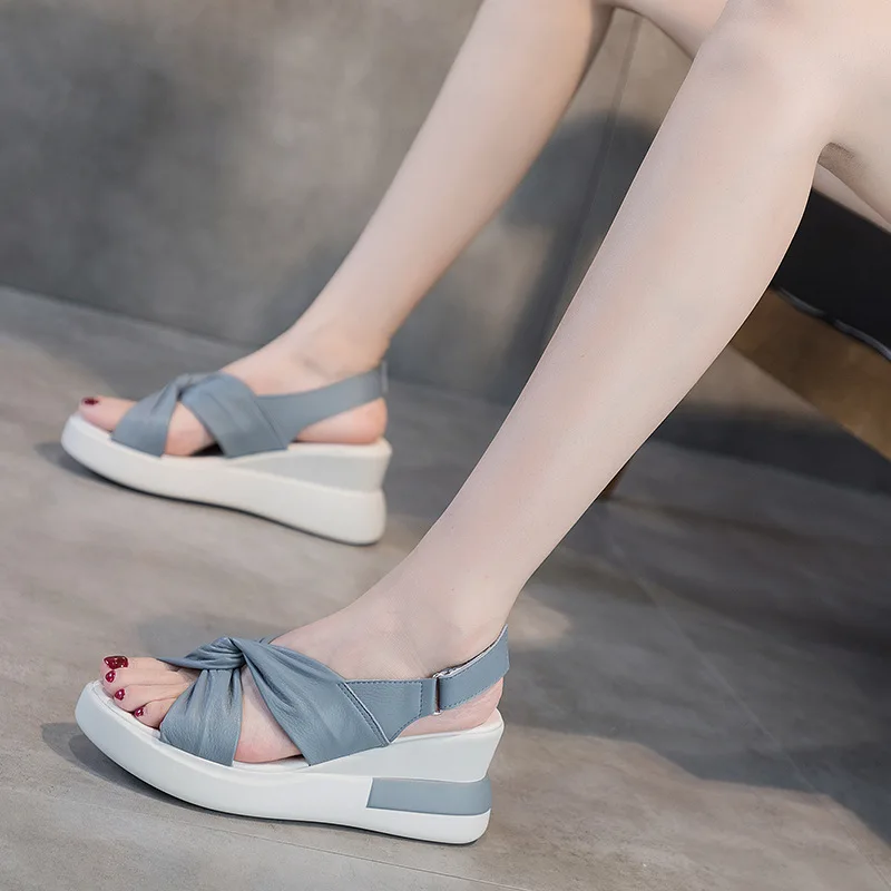 GKTINOO Genuine Leather Wedges Sandals For Women High Heels Platform Sandals Summer Casual Shoes 2024 Sandalias Mujer